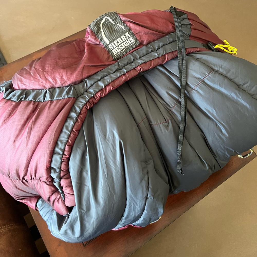 Sierra Designs Maroon and Gray Sleeping Bag